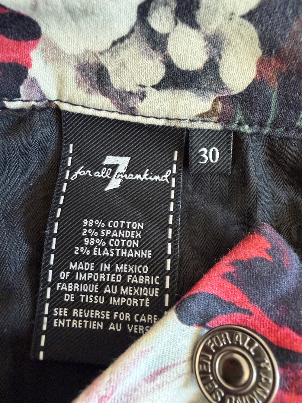7 For All Mankind Floral Leggings - Red, Black & White - Picture 3 of 4